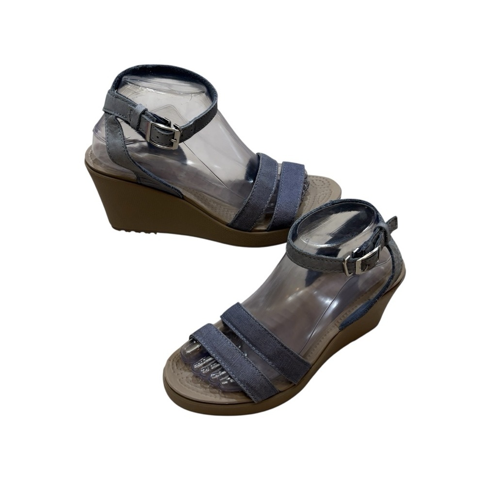 CROCS Leigh II Double Strap Wedge Comfort Sandal in Denim Blue Women’s Size 9